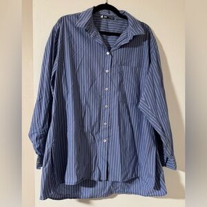 Zara Women’s Oversized Blue and White Striped Button Down Shirt